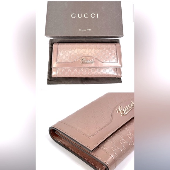GUCCI Valentine GG Guccissima Continental Trifold Enamel Pink Leather Wallet - Picture 3 of 15